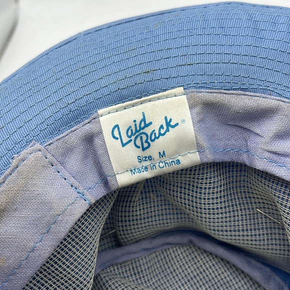 Vtg 1992 Laid Back Retirement Bucket Hat Gag Gift Blue Buttons Retired Rehired - Picture 9 of 9
